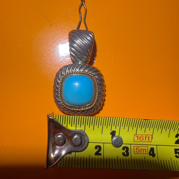 Large Vintage Sterling Silver 18k Gold Turquoise Enhancer Pendant Necklace - Picture 12 of 13